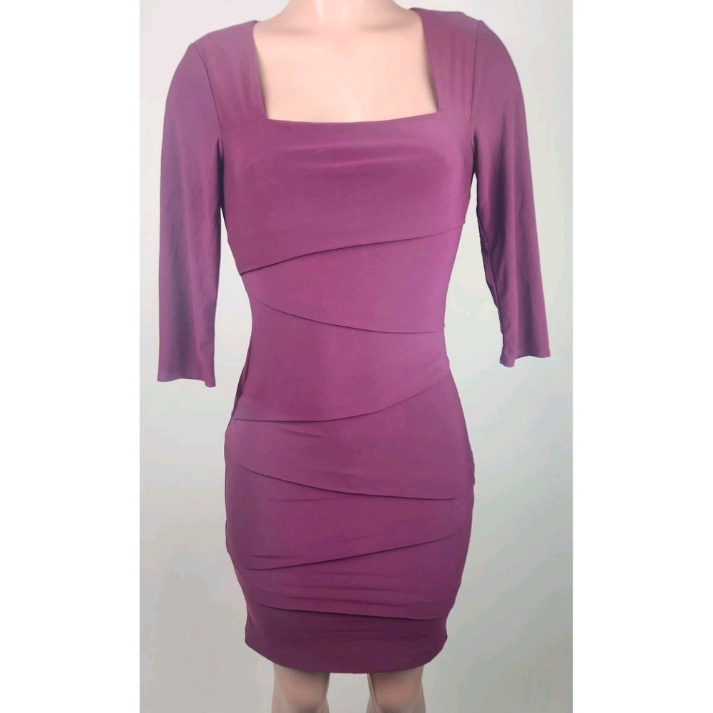 White House Black Market BURGUNDY SQUARE NECK TIERED SLIMMING DRESS Size 2
